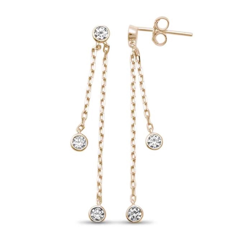 Yellow Gold Plated Bezel Dangling CZ .925 Earring
